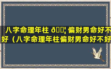 八字命理年柱 🐦 偏财男命好不好（八字命理年柱偏财男命好不好婚姻）